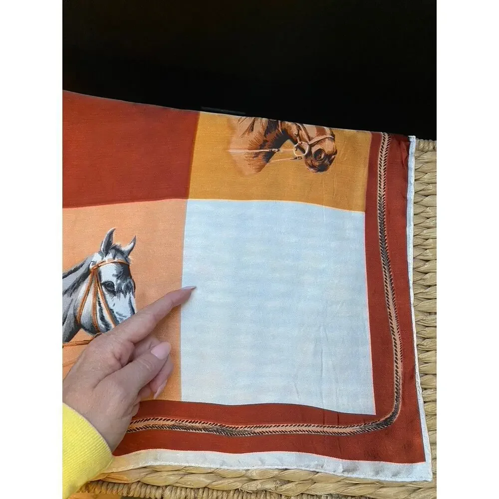 Horse Scarf Orange Rust White Square Large